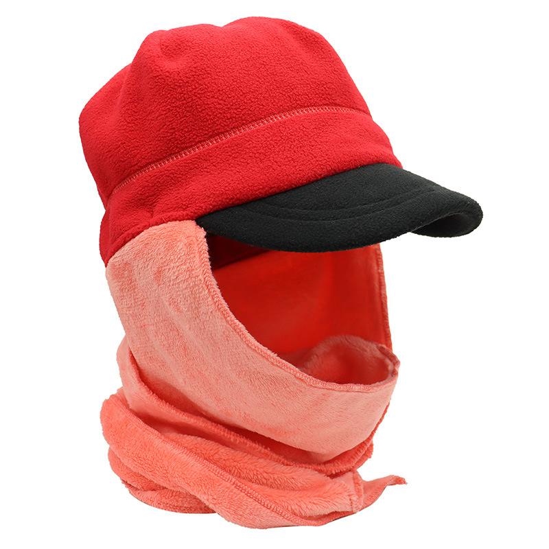 Scarf and hat integrated two-piece set, autumn and winter cold-proof outdoor warm ear protection hat, shawl one-piece hat, fleece cap