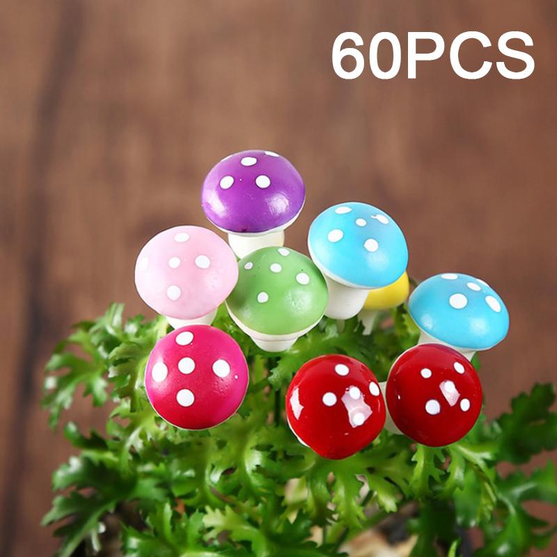 60Pcs Artificial Mini Mushroom Fairy Garden Moss Resin Crafts Garden Decor