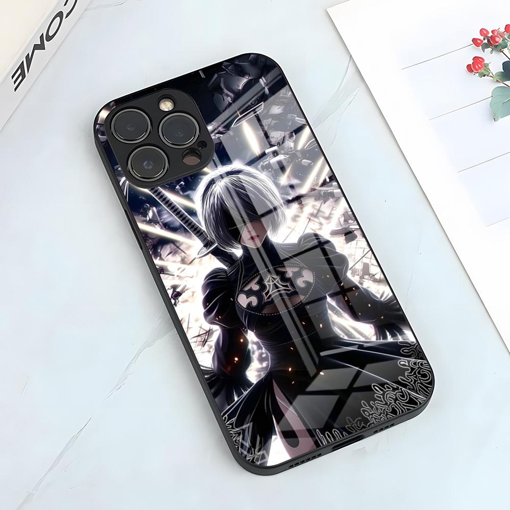 N-NieR Automata 2B Phone Case For IPhone 17 Pro Max 15 Pro 16 14 Plus 12 13 Mini 11 Pro Shockproof Glass Cover