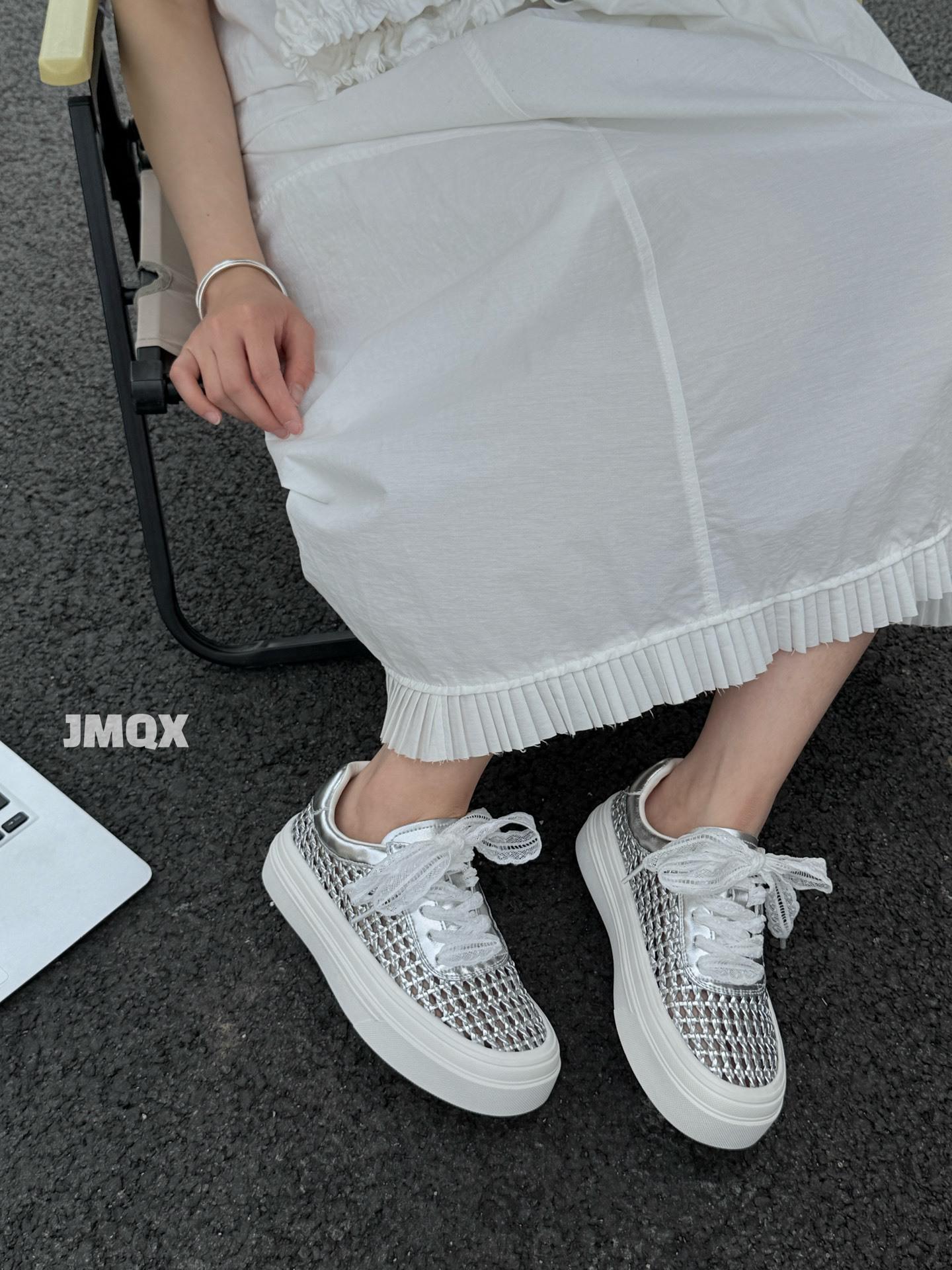 

2025 summer new woven hollow through mesh platform casual board shoes women s shoes lace-up sports shoes versatile breathable tide 40 серебряный