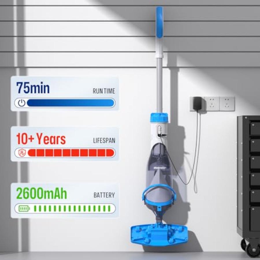 Cordless Handheld Pool Vacuum with Telescopic Pole for Above Ground and Inground Pools Spas Hot Tubs 19 GPM High-Performance Su