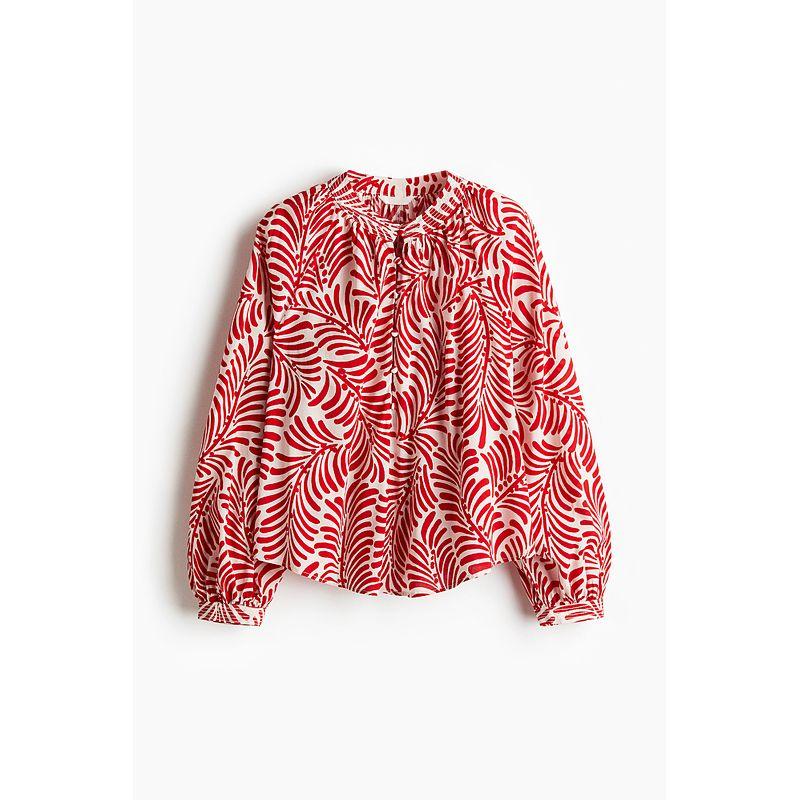 

HM Women s Shirt Fall 2025 New Arrival Work Clothing Loose Long Sleeves Fashion Chinese Stand Collar Tops 1281672 White/Red pattern 155/80