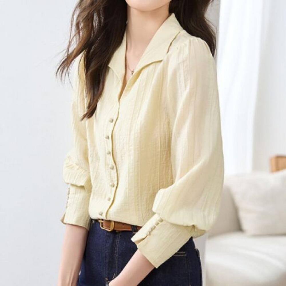 Navava Women Solid Collar Long Sleeve Blouse Nb3007