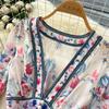 Palace Floral Maxi Dress Women Summer Holiday Chiffon Long Dresses Shirt 2026 Spring Long Sleeve Single Breasted Party Dress