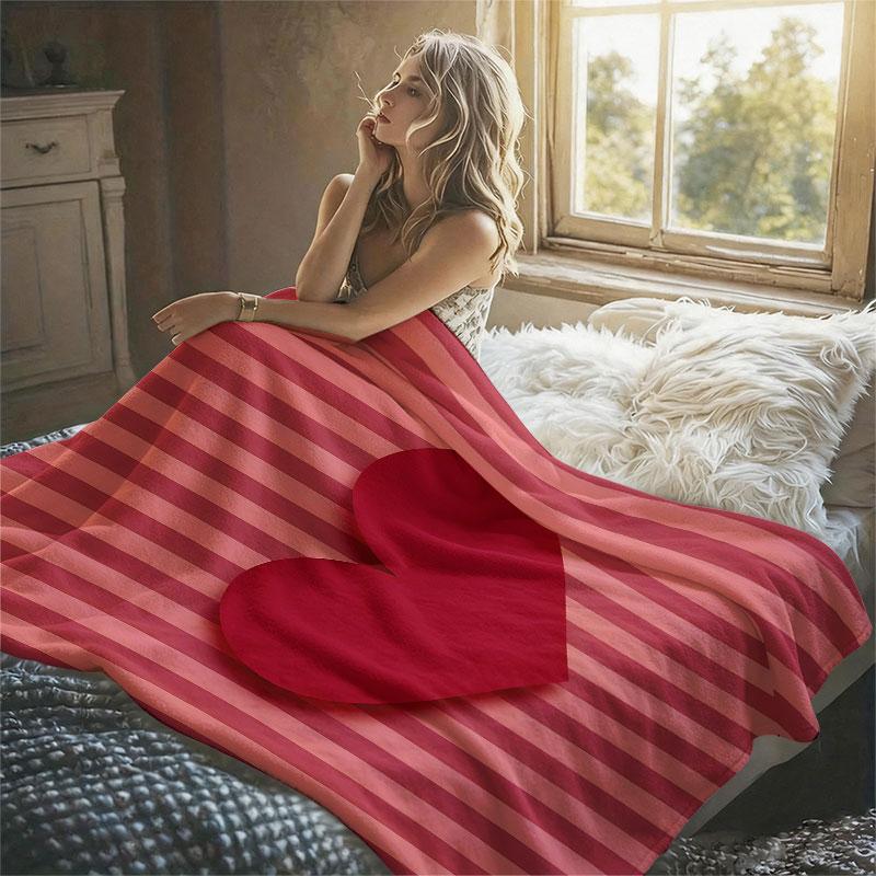 Stripe Red Heart Flannel Blanket Warm Soft Halloween Christmas Decorative Couch Warm Cozy All-Season Gift
