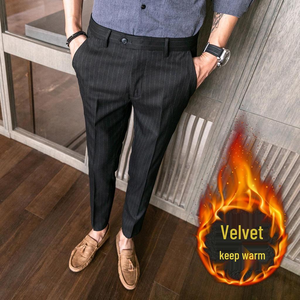 Koreańskie Spodnie Casualowe w Paski Slim-Fit dla Mężczyzn