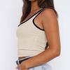 Y2K Women Summer Strap Square Collar Color Block Causal Slim Fit Vest Bare Midriff Tank Top