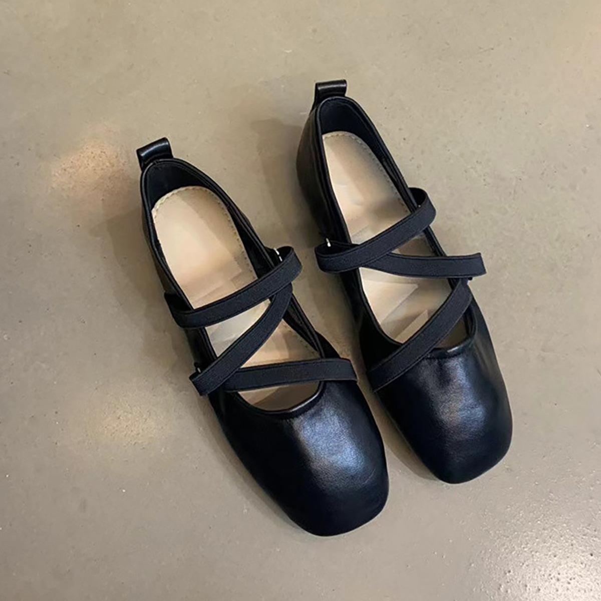 

Sheepskin version~ French cross-strapped red Mary Jane shoes flat single shoes women s shallow mouth evening wind fairy ballet shoes 40 чорний