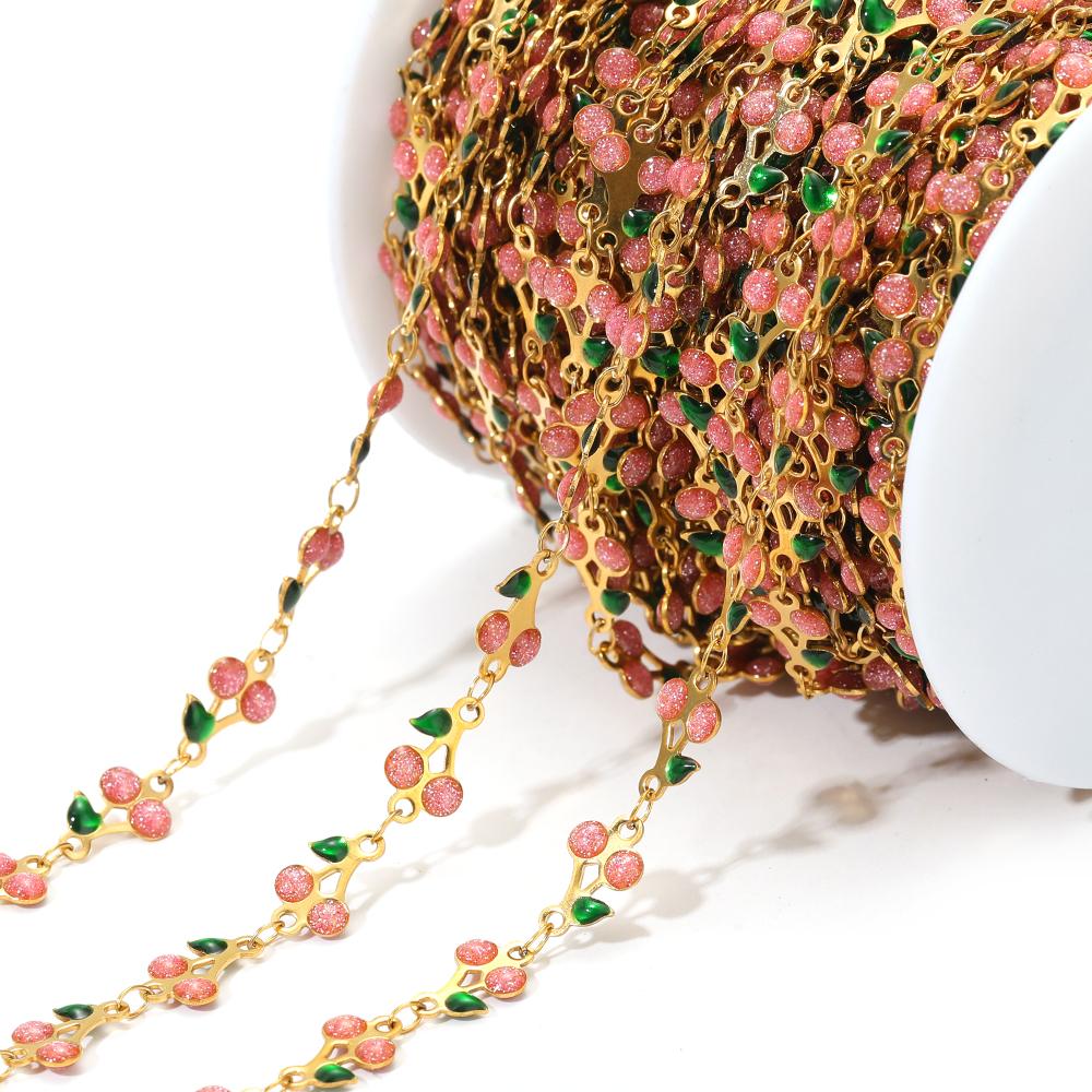 

1 Meter Stainless Steel Cute Enamel Cherry Sweet Chains for DIY Jewelry Women Girls Necklace Bracelets Findings Earrings Making