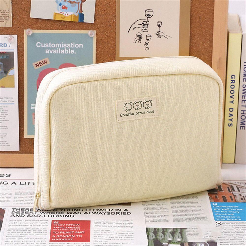 

Pen Case Makeup Bag Large Capacity Stationery Holder Bag Pencil Pouch School Cases Pencil Bag бежевый