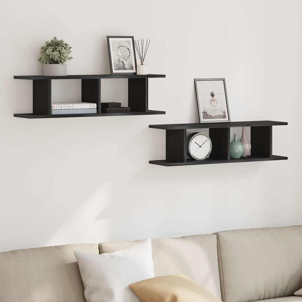 Wall Shelves 2 pcs Black Oak Effect 75 x 18 x 20 cm Engineered Wood