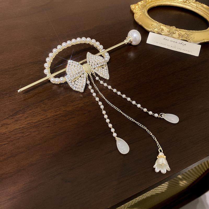 

Винтажная заколка для волос с кисточкой из искусственного жемчуга, длинная заколка с кисточкой и бахромой, головной убор