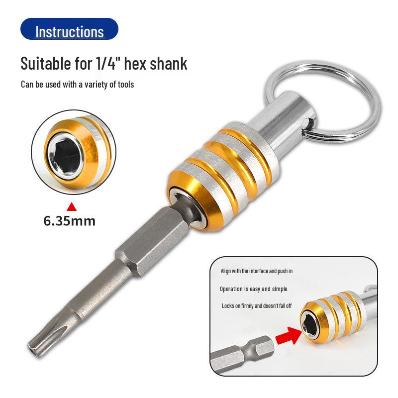 Goldener Drei-Schlitz-Schnellwechsel-Karabiner Schraubendreher-Verlängerung 1/4" Bit Schlüsselanhänger-Set