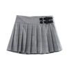 2025 Spring Women's Slim Fit High-Waisted Pleated Culottes with Buckle Trim