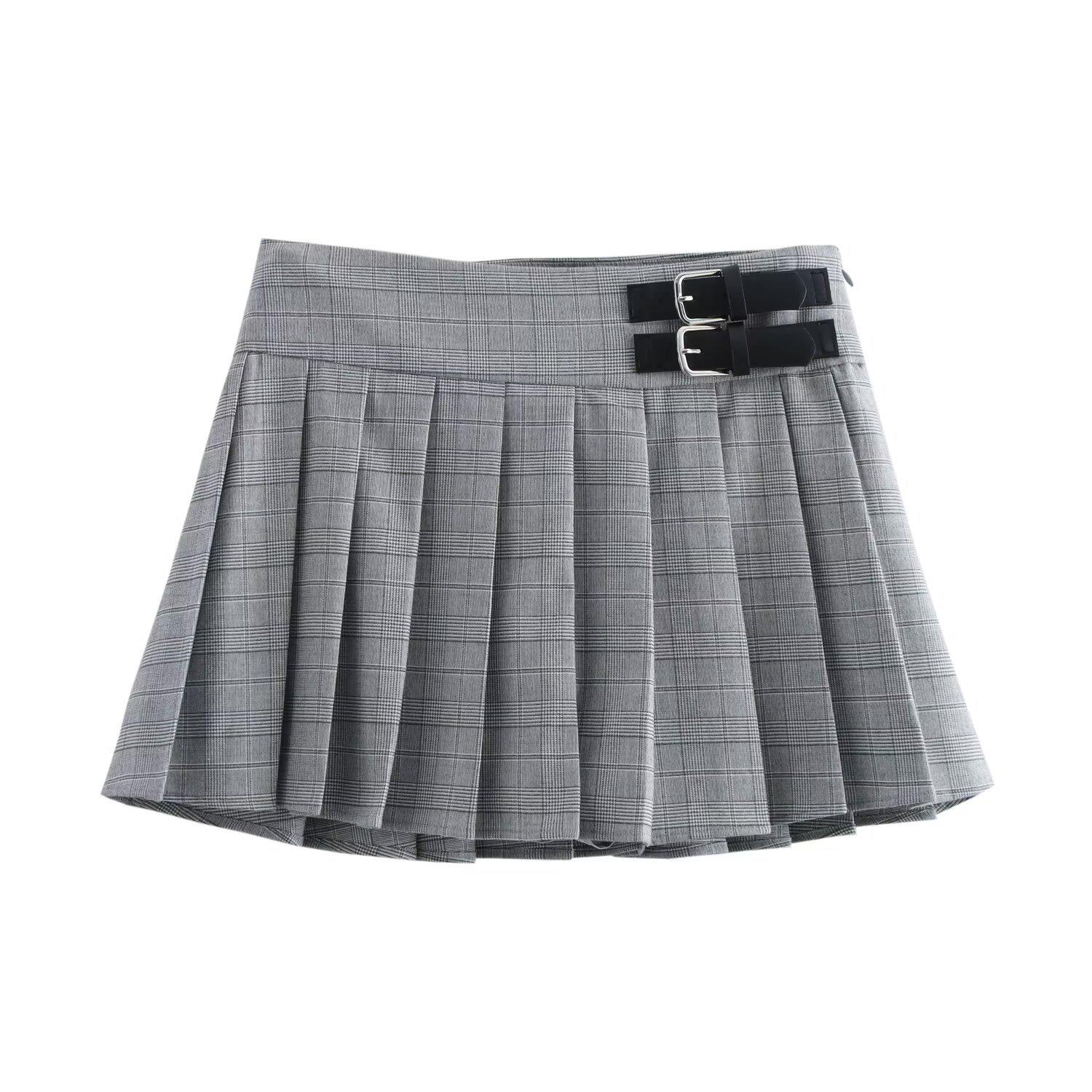 

2025 Spring Women s Slim Fit High-Waisted Pleated Culottes with Buckle Trim XS сірий колір