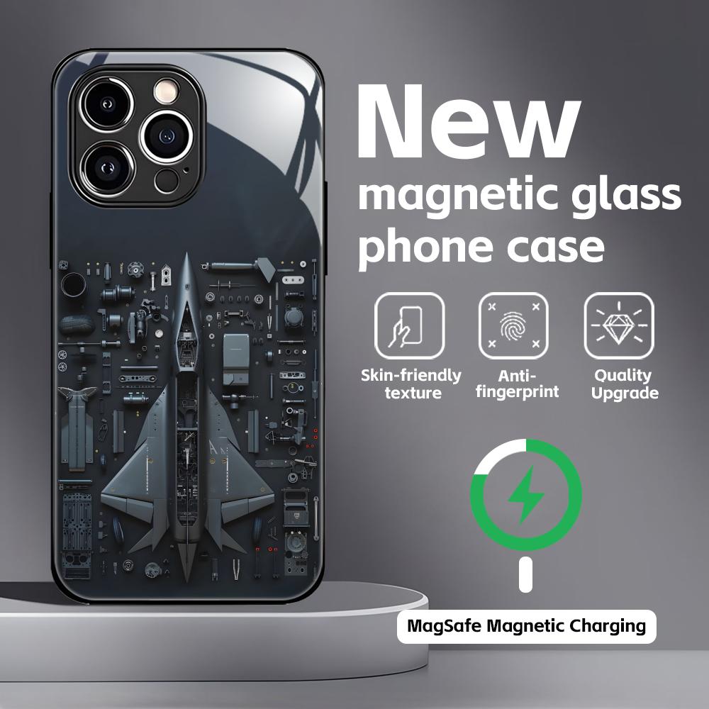 

fighter plane Phone Case For iPhone17 16 15 14 13 12 11 X XR XS 8 Plus Mini Pro Max Glass Magnetic Case iPhone 15 Pro Max