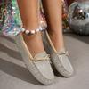 Spring new bow strap snake pattern bright rhinestone beanie shoes flat heel casual driving shoes casual women's single shoes
