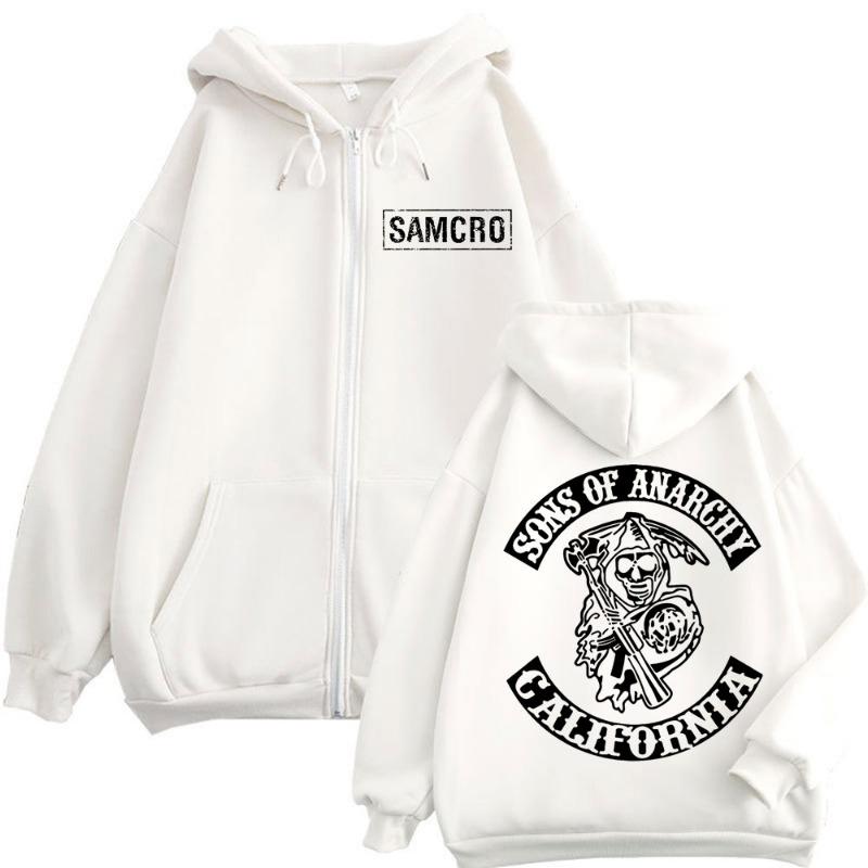 Sons of Anarchy Double Sided Zipper Hoodie Men's Gothic Vintage Zip Up Sweatshirt Casual Fashion Pullovers
