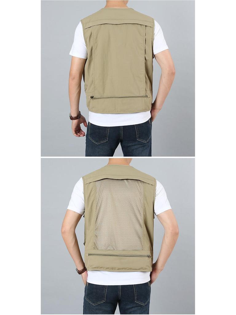 Men's Quick-Drying Multi-Pocket Vest for Outdoor, Plus Size, V-Neck, Perfect for Spring, Autumn, and Fishing