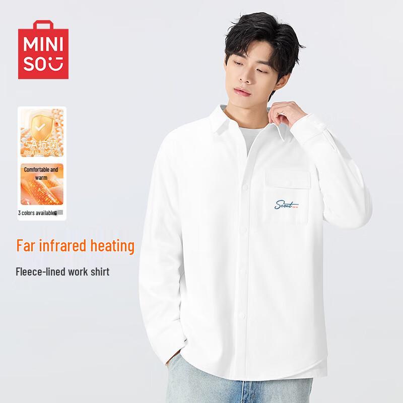 MINISO Men s Plush Lined Long-Sleeve Shirt Jacket L