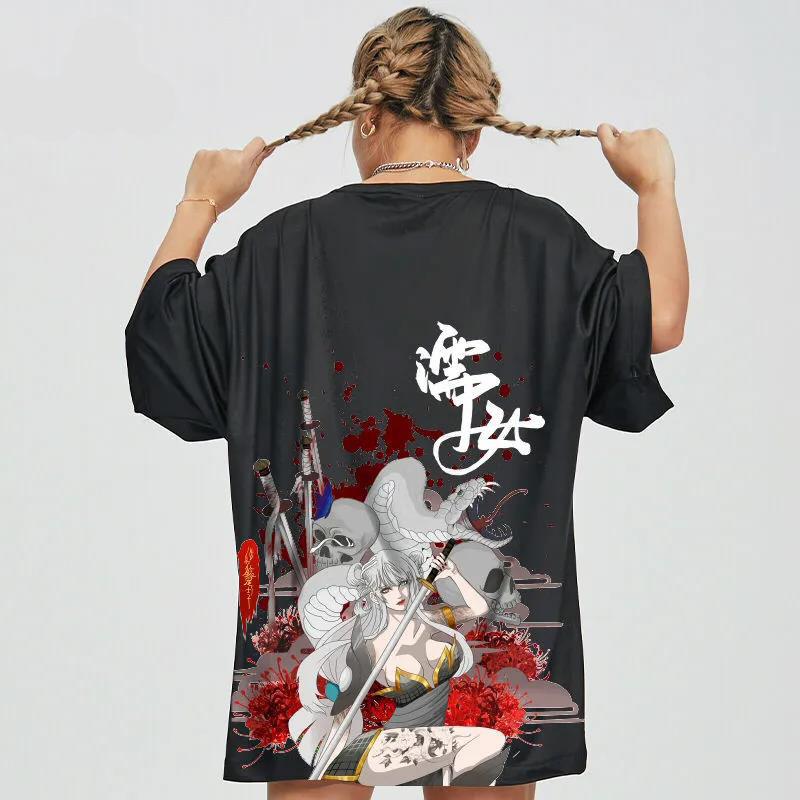 Chinese Trendy T-shirts Summer Oversized O-neck Short Sleeve Casual Pullover Ladies Anime Sexy Girl Print Tees Hip Hop Men Shirt