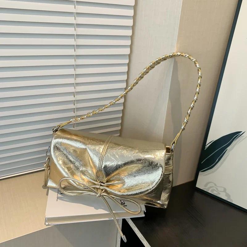 PU Umhängetaschen für Damen Reißverschluss Schleife Steppnähte Ketten Vielseitige Einfarbige Handtaschen Mode