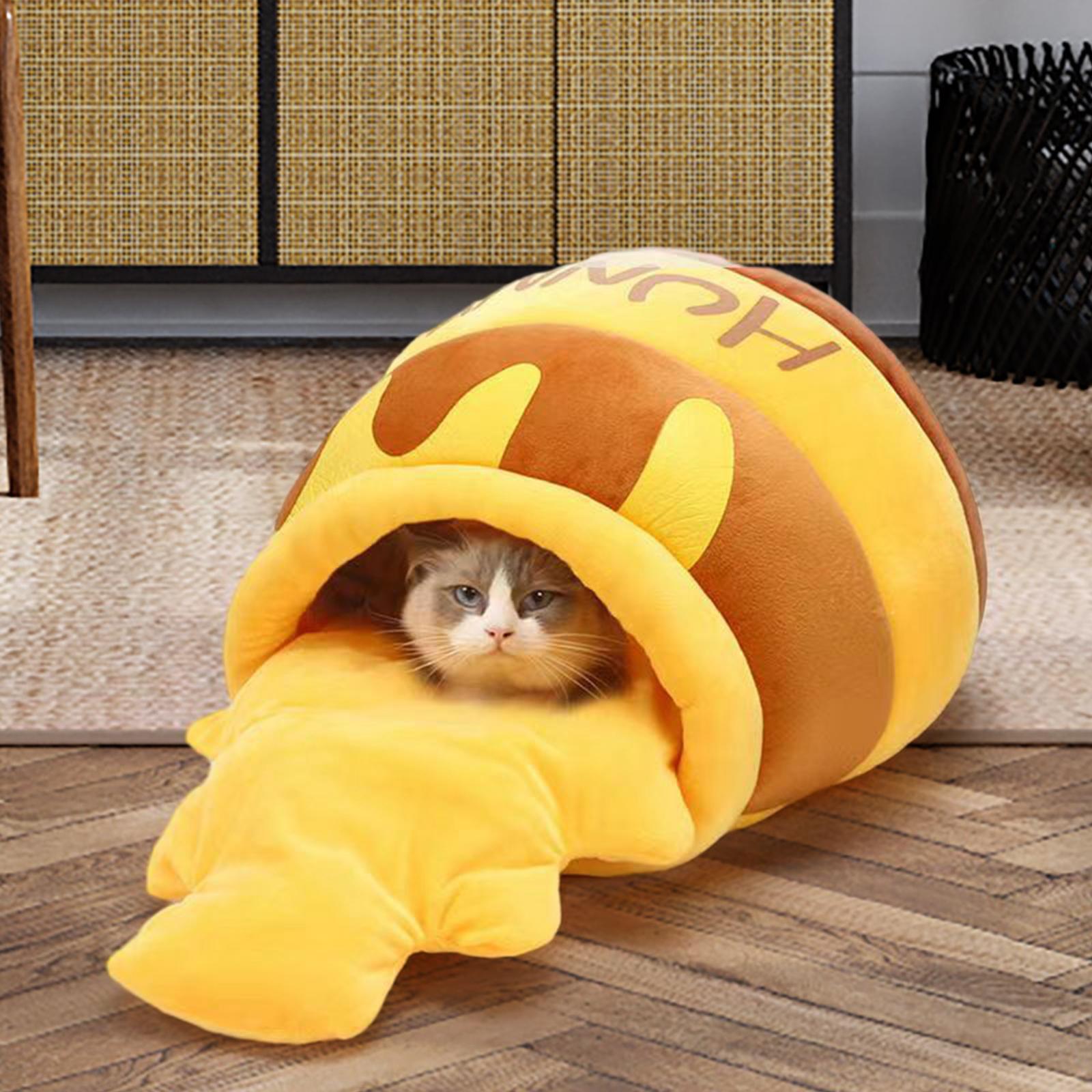 

Cat Bed Warm Comfortable Kennel Nest Pet Cat Bed Soft Removable Cushion Nonslip Bottom Cartoon Washable House Honey Pot Cave L(39*30*24)0-15KG