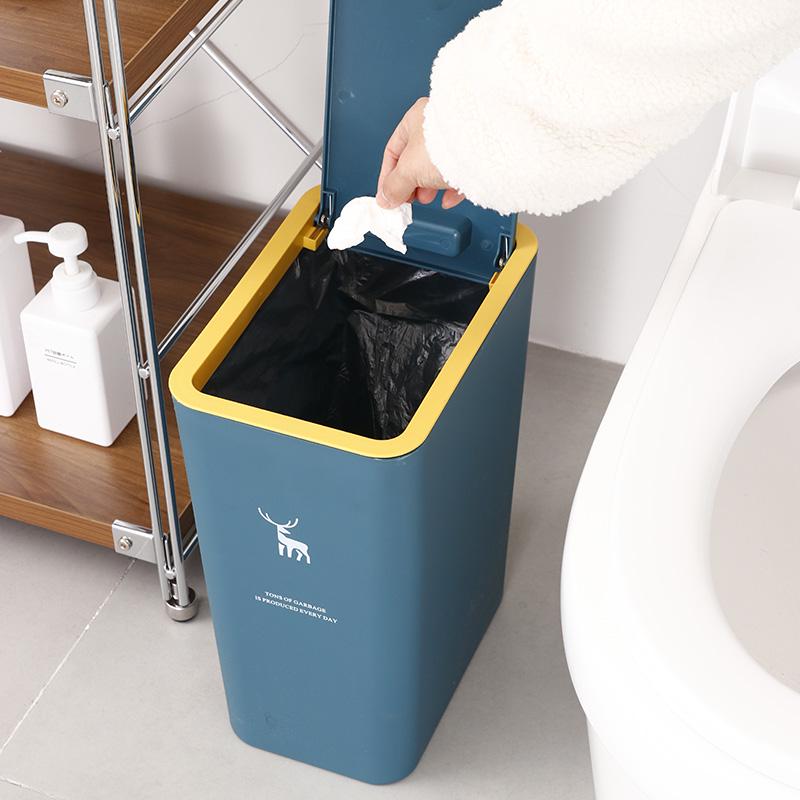 Luxurious Press-Lid Large Capacity Plastic Trash Can for Home, Kitchen, Bathroom, and Living Room