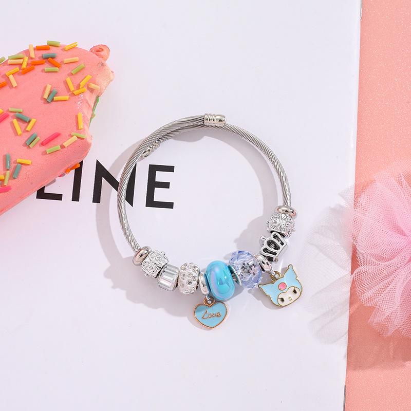 Stainless Steel Cartoon Bracelet With Crystal Pendant Charm Fashion Women's Jewelry Accessory