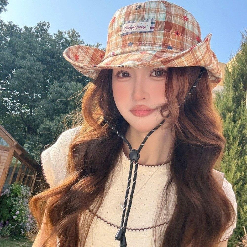 Sun Protection Plaid Fisherman Hat Wide Brim Sunscreen Bucket Hat Casual Women Sun Hat  Travel