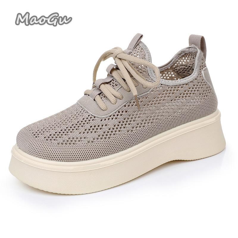 Fashion Women's Breathable Mesh Slip-On Shoes Summer Anti-Slip Wedge Casual Footwear Soft Bottom Lace-Up Sneakers Women Mesh Shoes