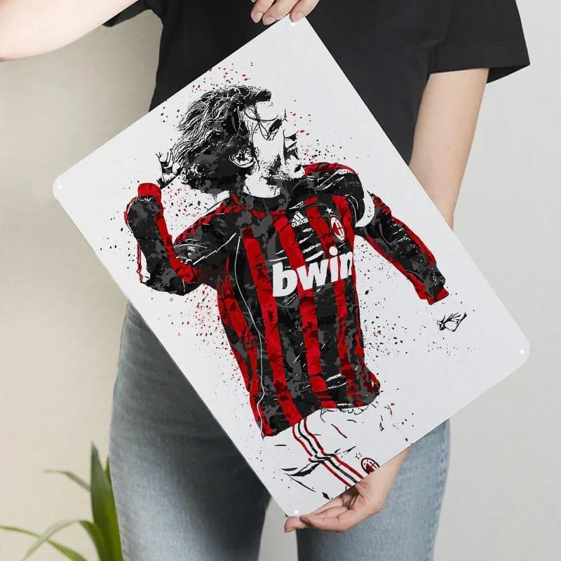 Paolo Maldini Marmorkunst Poster Fußballspieler Metallschilder Badezimmerdeko Kundenspezifisches Blechschild für Wandkunstdekoration Man Cave