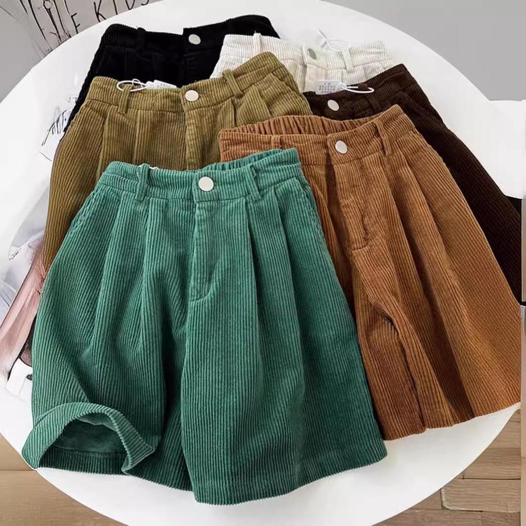 Women's High-Waist Retro Corduroy Shorts A-line Slimming Casual Wide-Leg, Petite Fit for 2025 Autumn/Winter Collection