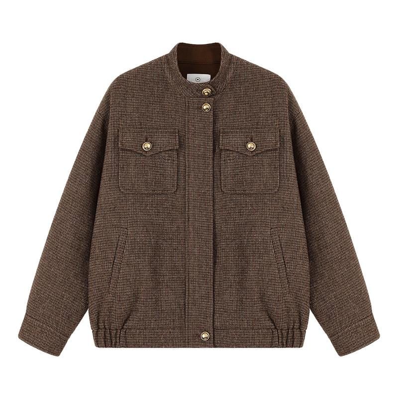 ELLE KIDS Maillard Houndstooth Wool Blend Girls Jacket 140