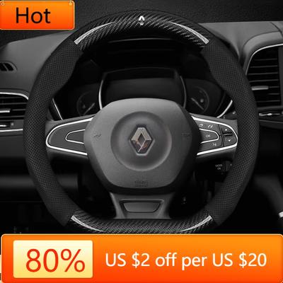 Interior Stickers Leather Car Steering Wheel Cover Non-slip for Renault Clio Megane 3 Scenic Laguna Logan Kadjar Kangoo Sandero