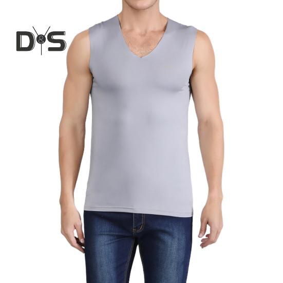 Men Summer Fitness Vest Solid Color Seamless Plus Size V Neck Sleeveless Stretchy Soft Breathable Quick-drying Pullover Casual Men Gym Sport Tank Top