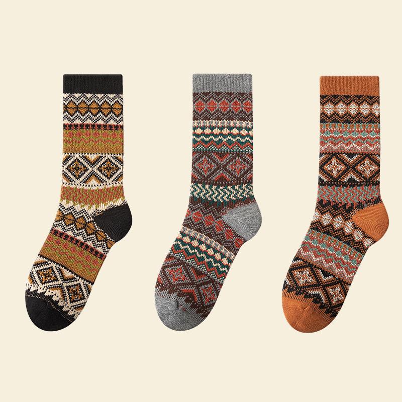 3er Pack Damen Baumwollsocken Herbst und Winter Warme Socken Dick Gestrickt Hütten Gemütliche Crew Weiche Socken Geschenke für Frauen Bunte Mode