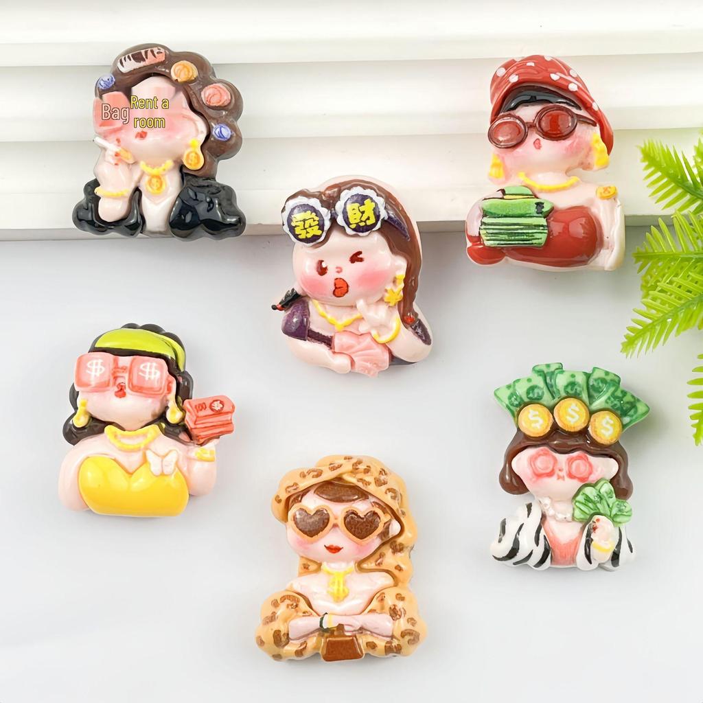 DIY Resin Accessories: Cartoon Rich Woman Theme for Hair Clips, Ties, Phone Cases, Packaging & Decoration