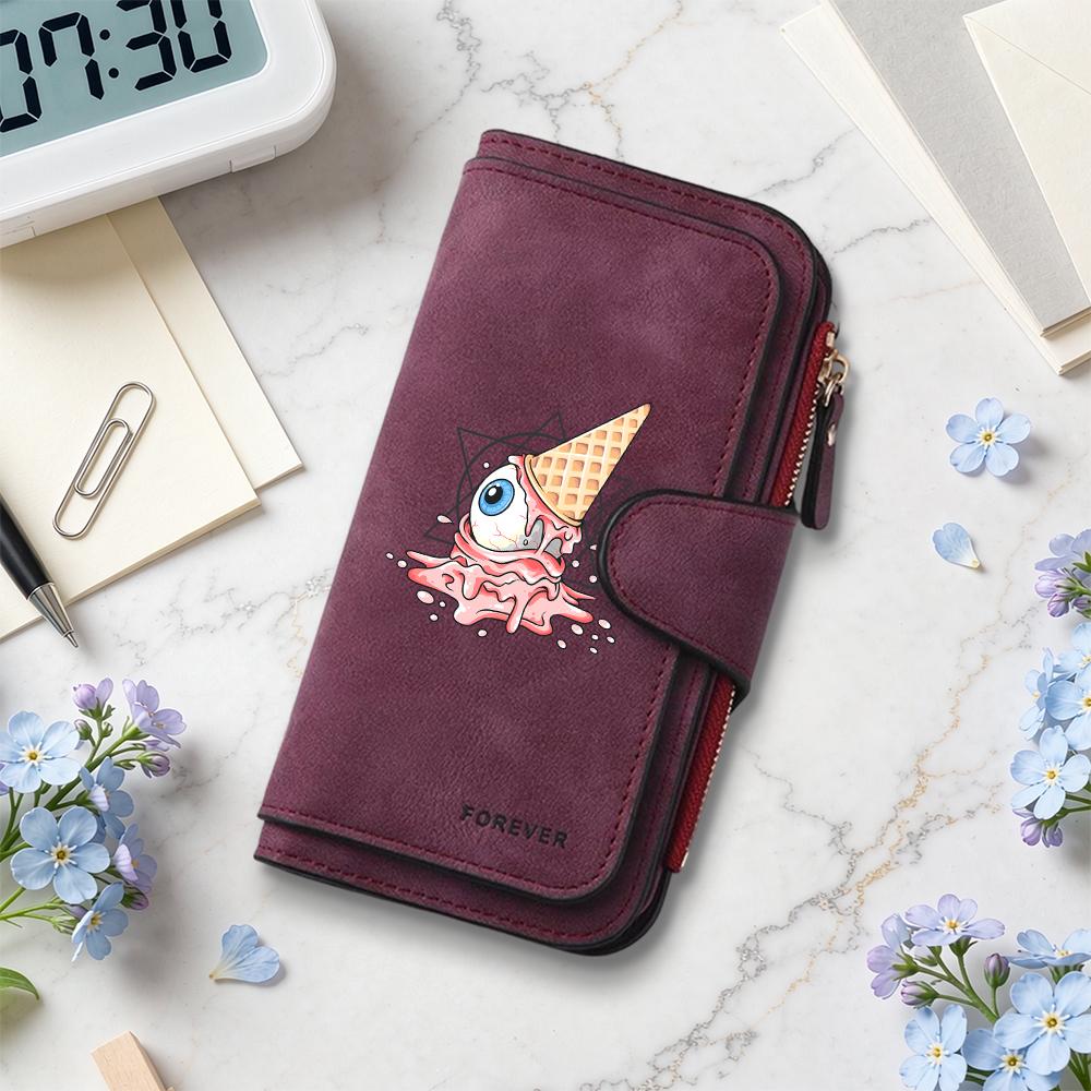 Cute Eye Ice Cream Print Long Wallet Fashion Multi Slot Portable Purse for Women Daily Use