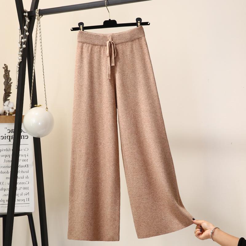 Women s Autumn-Winter High-Waisted Knit Wide-Leg Wool Pants One Size