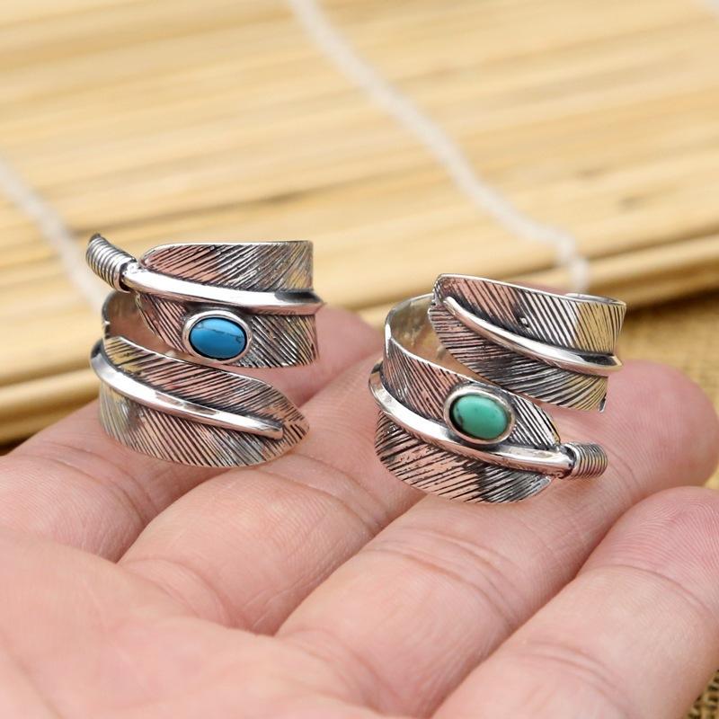 Aishang High-end Fashionable Retro Feather Resin Open Ring for Men and Women, Adjustable Jewelry, Direct Sale