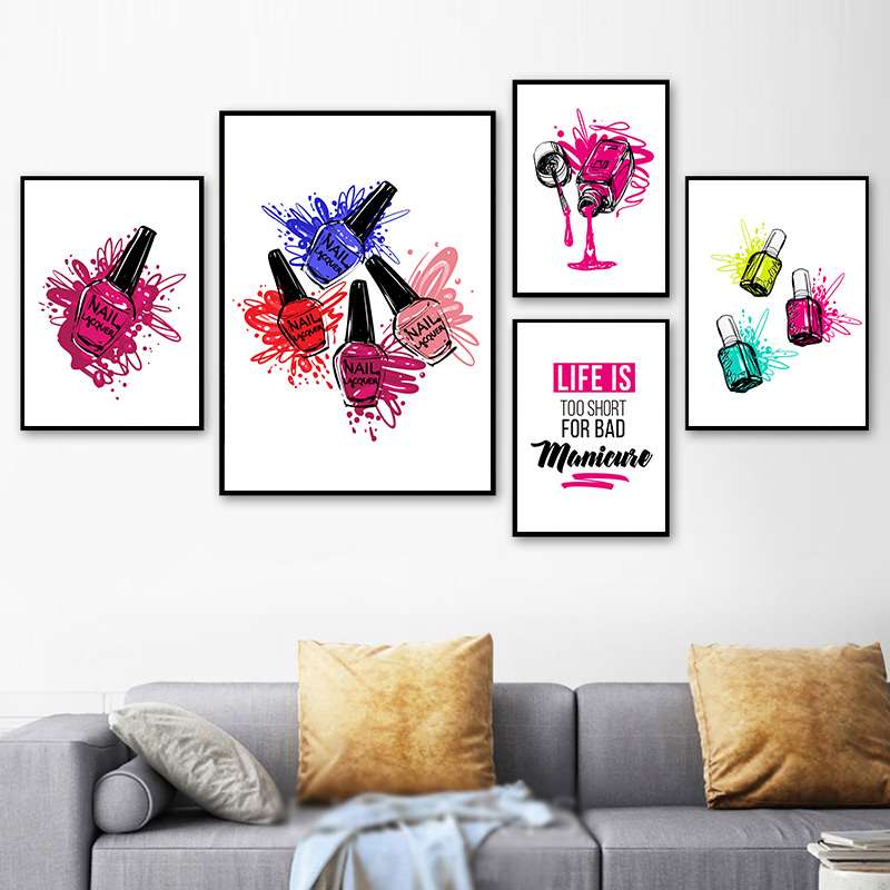 Manikyr Makeup Nagellack Art Pictures Modern Salong Väggaffischer och tryck Vackert mode Illustration Verktyg Dekor HD3162