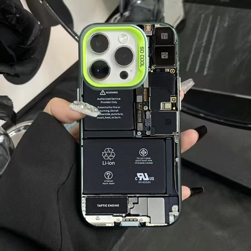 Creative Circuit Board Pattern Electroplate Silver IMD Case For iPhone 15 14 16 Pro Max 11 12 13 7 8 Plus X 16E Shockproof Cover