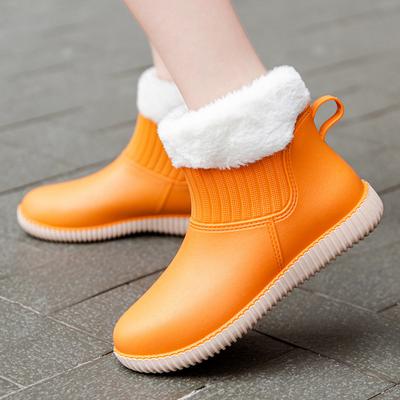 Women's Padded Warm Outer Rain Boots Low-cut Colorful Car Wash Shoes