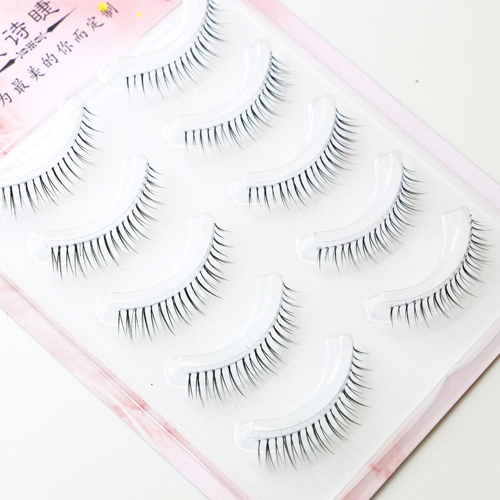 One-Piece Pointy False Eyelashes with Transparent Stem Natural Korean Style for Stage Performance