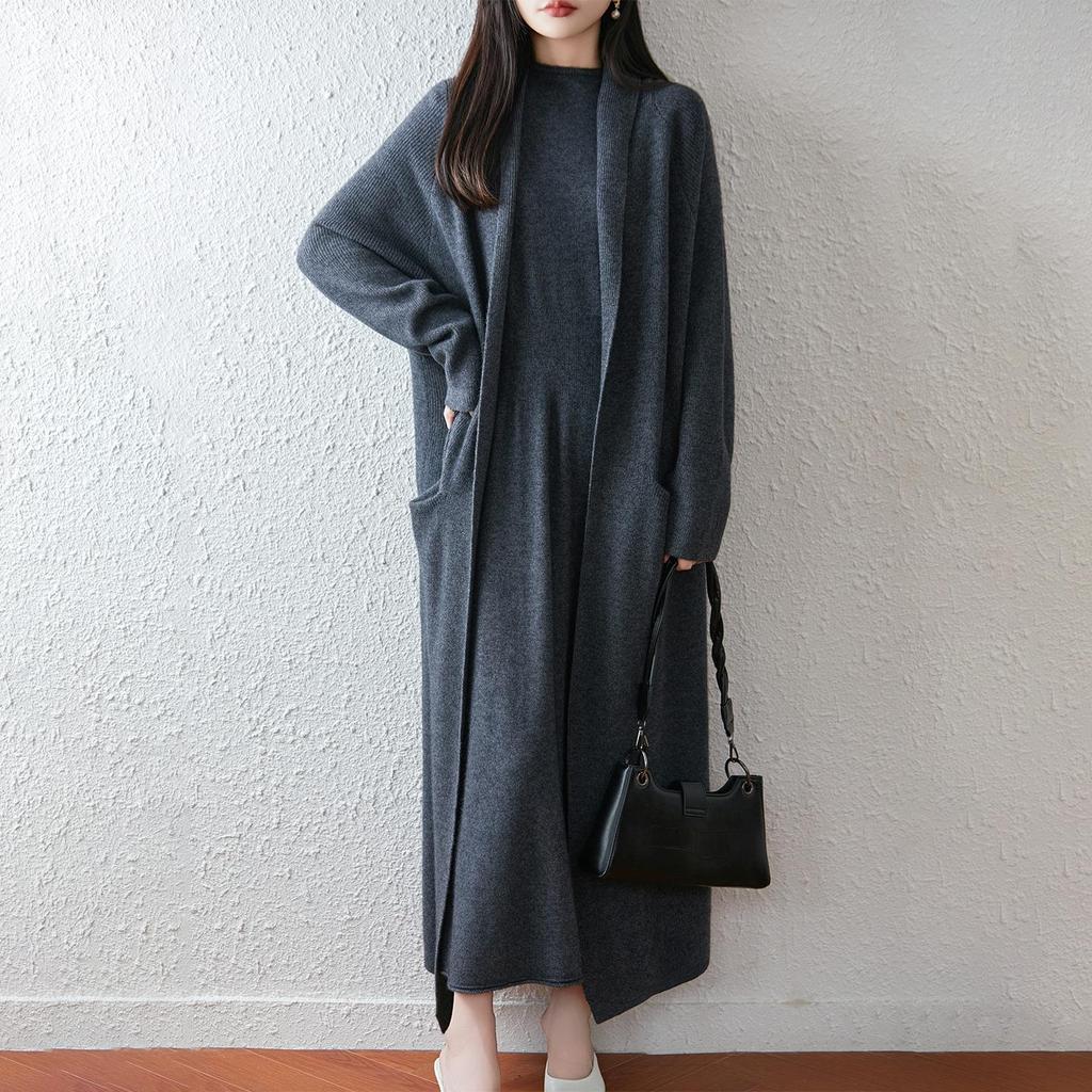 Women's Over-the-Knee Wool Cardigan: Warm, Loose, Slimming Knitwear for Autumn/Winter