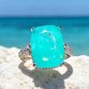 Delicate Lake Blue Square Zircon Inlaid Classic Women's Rings Party Daily Ladys Retrp Ring Jewelry