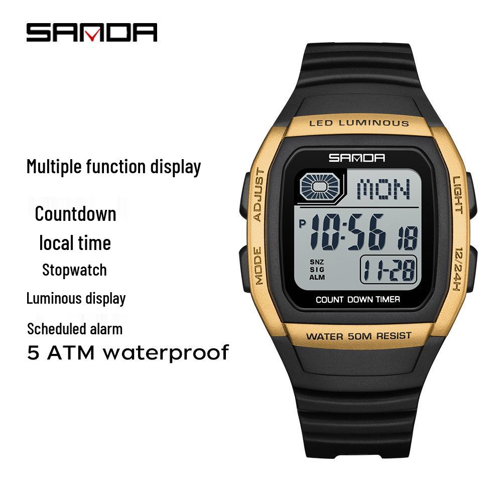 Sanda Universal Multifunctional Waterproof Sport Watch - Small Square Design for Students