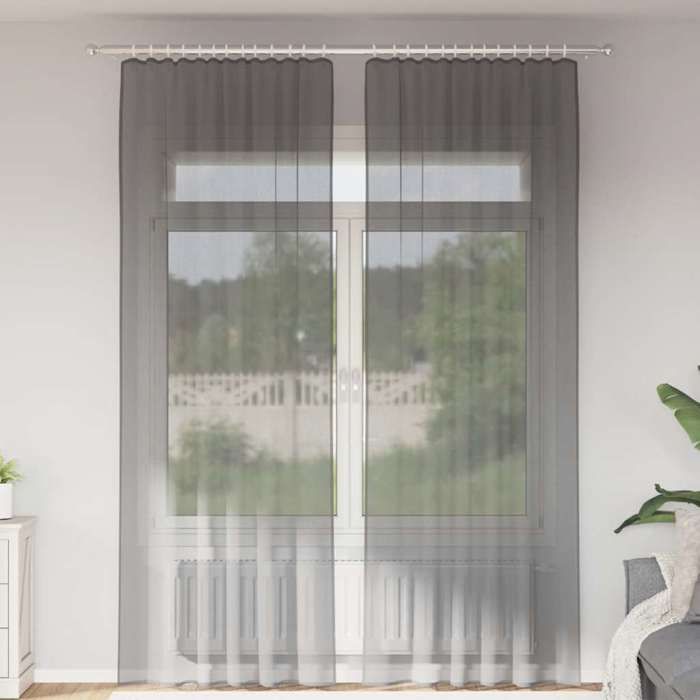 VidaXL Rideaux en voile avec boucles 2 pcs gris foncé 140x260 cm, rideau en filet, rideau transparent, voile de fenêtre, 4102275