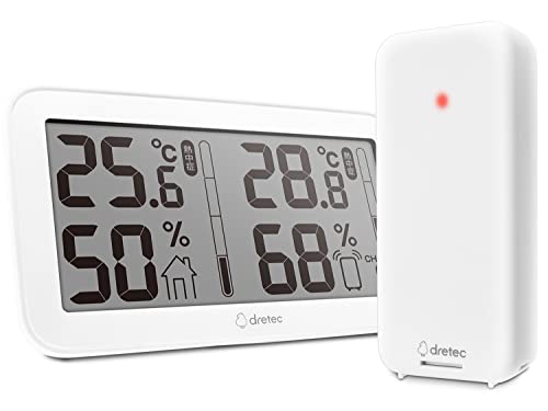 

[Heat Shock Prevention] DRETEC Wireless Temperature and Humidity Meter for Remote Use. Connects to 3 Remote Units. Digital Thermometer & Hygrometer. L